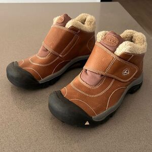 Keen Kids' Brown Leather Kootenay Winter Boots Faux Fur Lining Youth 6